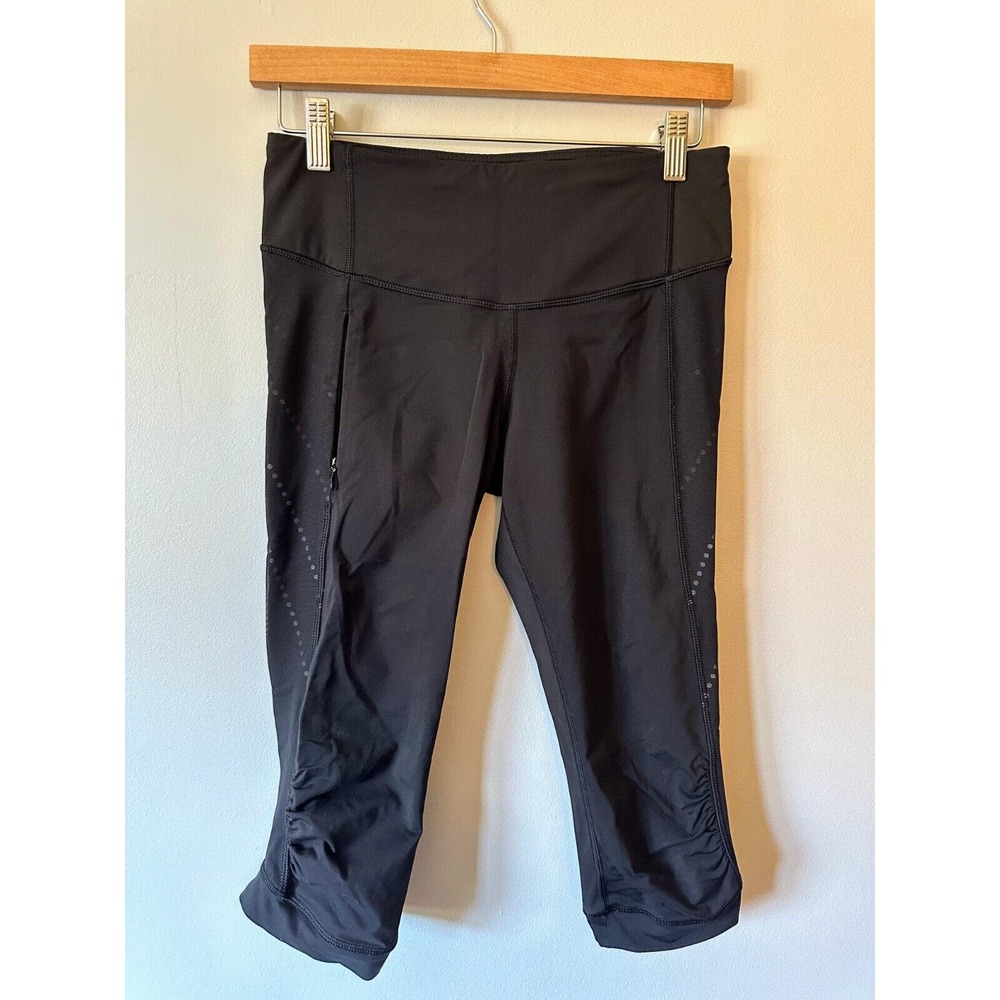 Lululemon Wunder Under Crop 6 Black Polka Dot Legging Ruching Legs